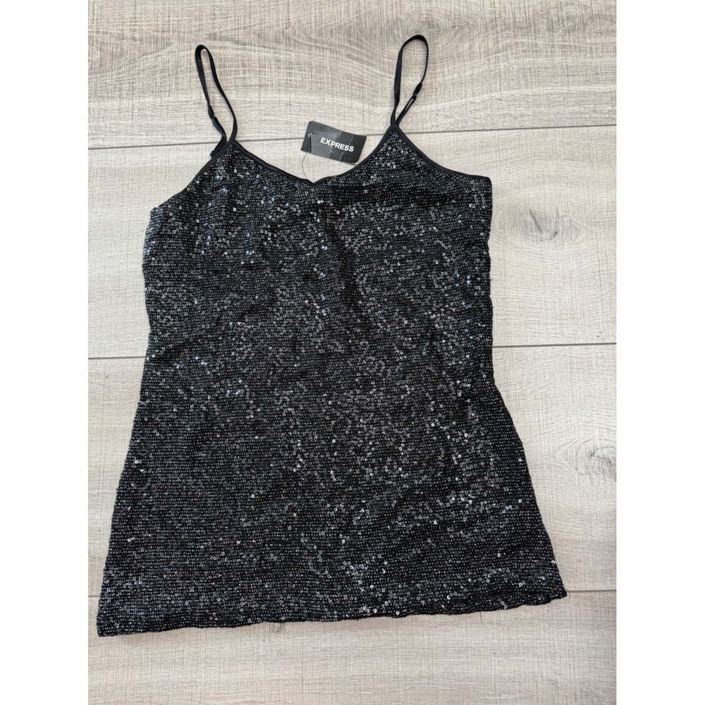 NWT Express Black Sequin Cami Tank Top Size Small Party Holiday Y2K